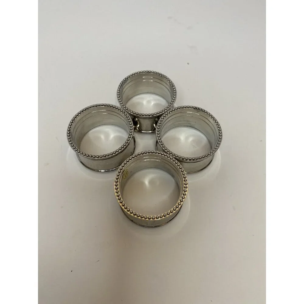 Pier 1 Silver Toned Concave Napkin Rings Holiday Mirror Christmas New Year Set 4